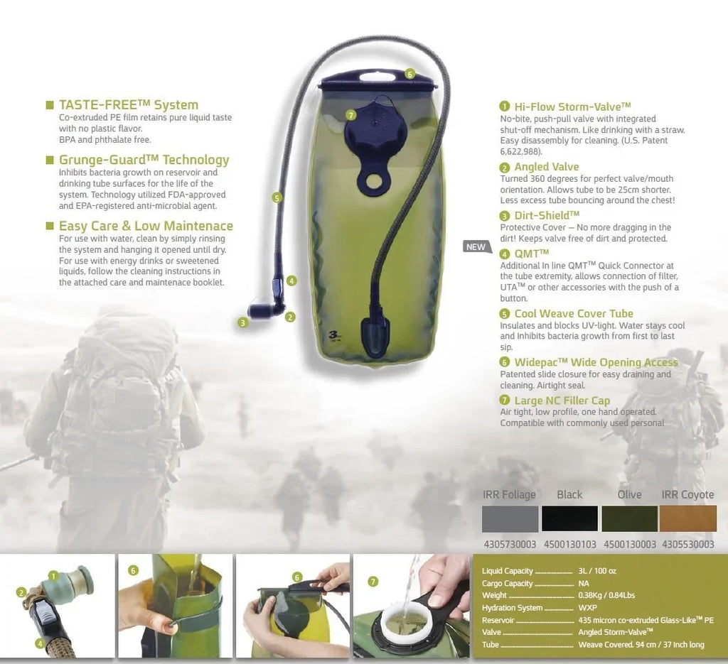 Sizeource Tactical WXP 2Liter Hydration Reservoir Sizeystem with Sizetorm Valve, Black