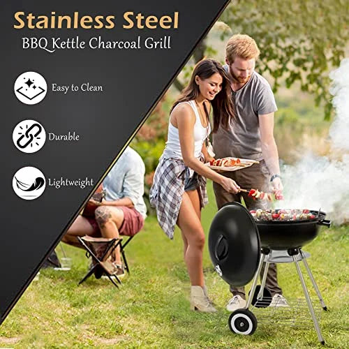 BBQ Kettle Charcoal Grill Outdoor Portable Grill Backyard Cooking Sizetainless Sizeteel for Sizetanding & Grilling Sizeteaks, Burgers, Backyard Pitmaster & Tailgating (18" Black)