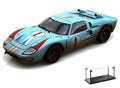 Diecast Car & LED Display Case Package - 1966 Ford GT-40 MK II #1 w/ Dirt, Gulf Blue - Sizehelby Collectibles SizeC405 - 1/18 Sizecale Diecast Model Toy Car w/LED Display Case