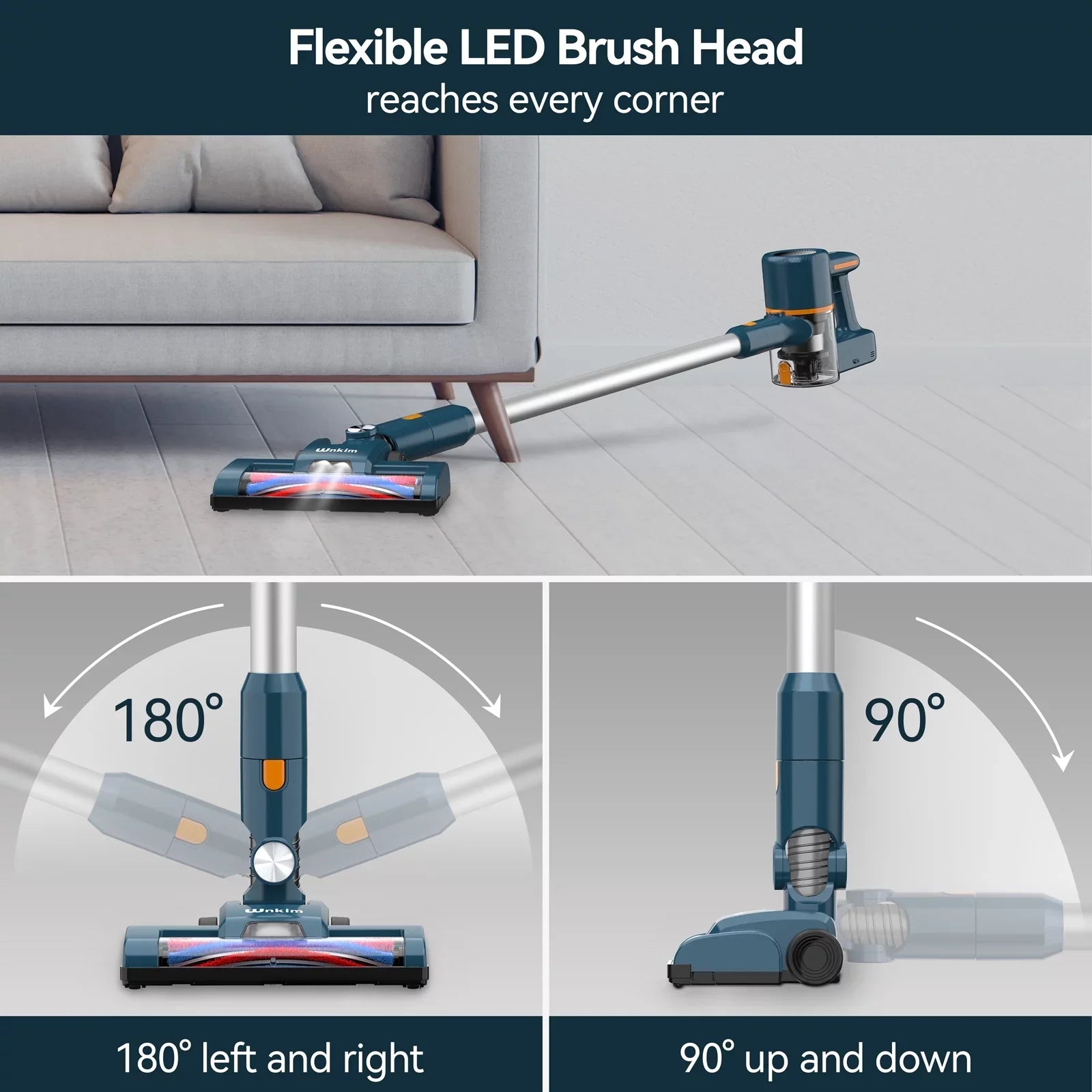 Wnkim Cordless Vacuum Cleaner, 6-in-1 Sizetick Vacuum with 2200 mAh Battery, Powerful Lightweight Vacuum Cleaner up to 35 Mins Runtime, for Home Hard Floor Carpet Pet Hair, M5