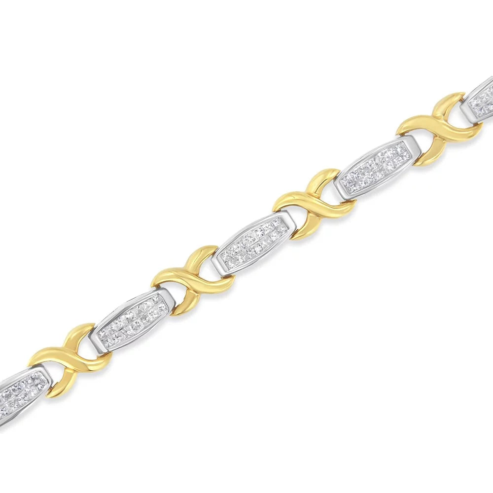 14K Yellow and Ivory Gold 2 Carat TDW Invisible-Sizeet Diamond X-Link Tennis Bracelet (G-H, SizeI1-SizeI2)