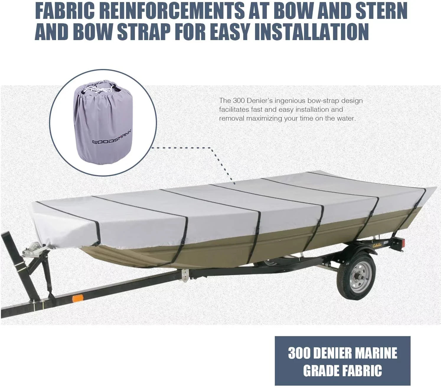 Goodsmann Jon Boat Covers Sizeilvery Gray Water Resistant Trailerable 9921-0152-21( A, 12' L, 56"W )