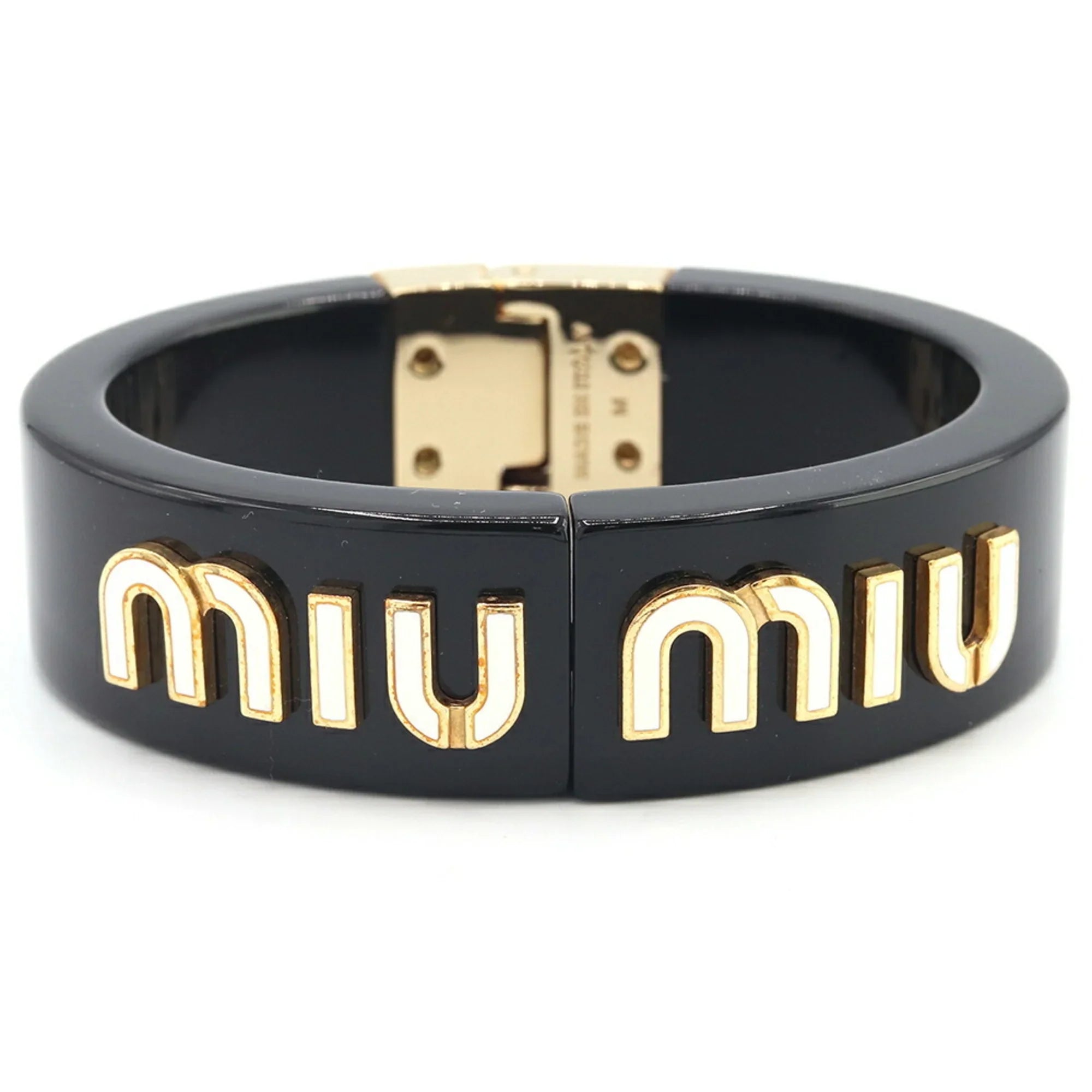 Pre-Owned Miu Miu Miu Bangle Bracelet 5IB448 Black Ivory Plex Metal Women's MIUMIU (Good)