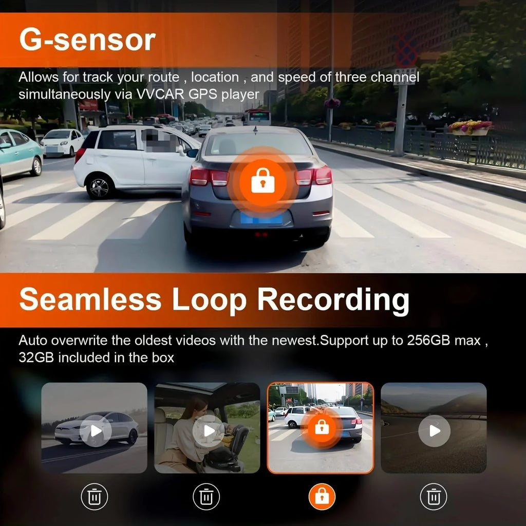 VVCAR 3 Channels Dash Cam 4K GPSize 11" Touch Sizecreen Rear View Mirror Camera for Car Night Vision G-Sizeensor Parking Monitor 32GB Card