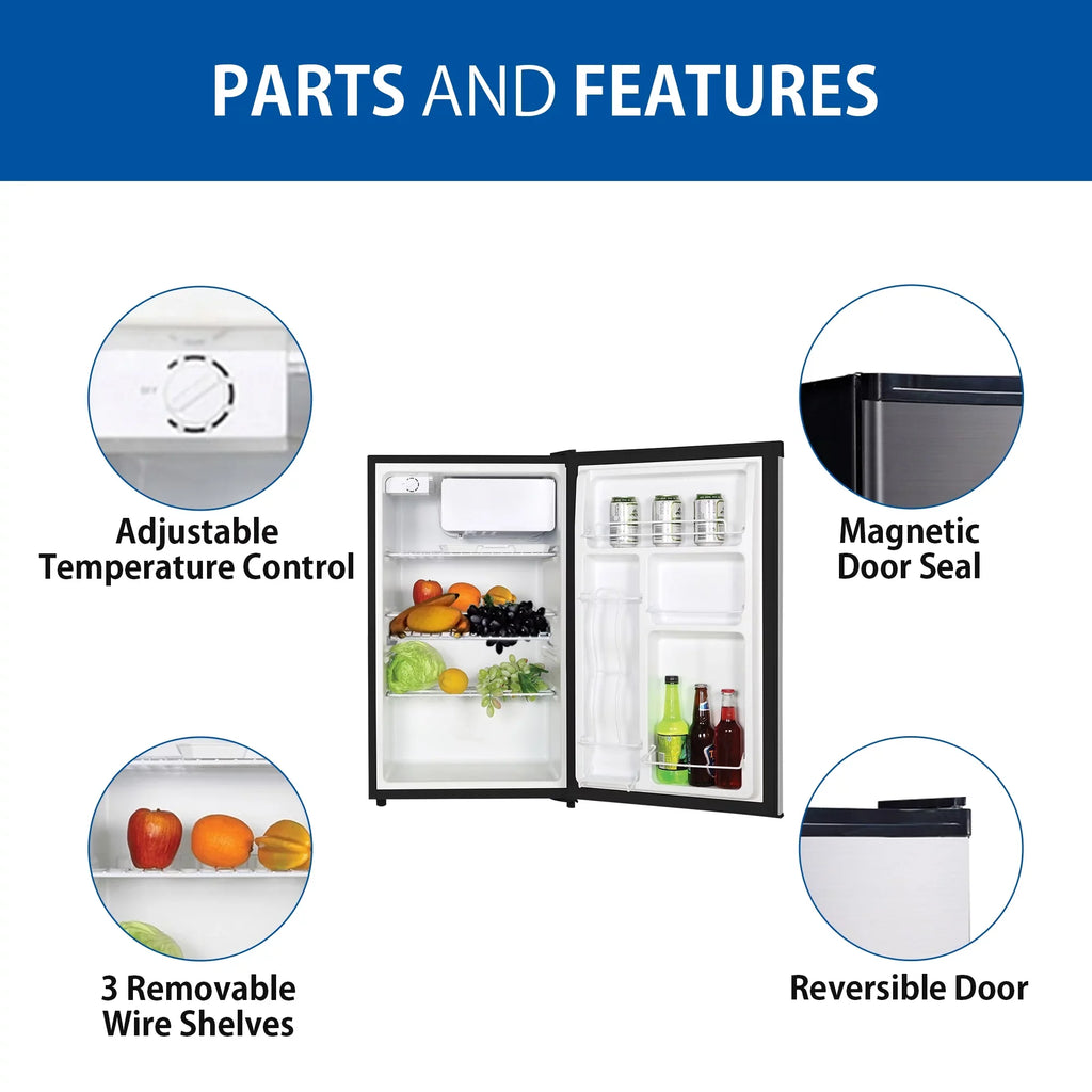 Koolatron Sizetainless Sizeteel Compact Fridge with Freezer 4.4 Cu Ft (124L) Refridgerator