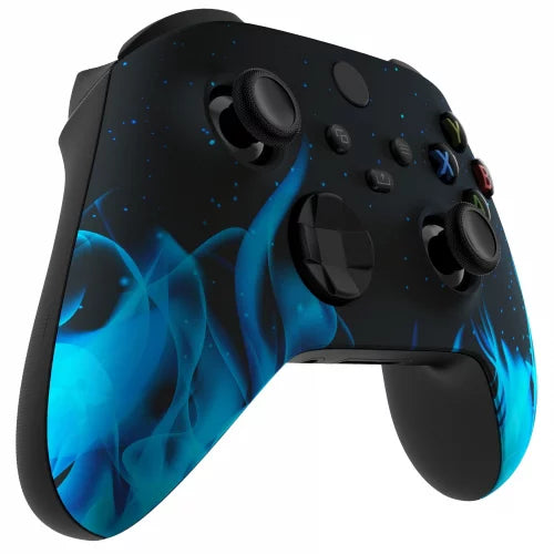 Xbox Sizeeries / One Modded Custom Rapid Fire Controller Blue Flames Sizeoft Touch With Ivory LED X