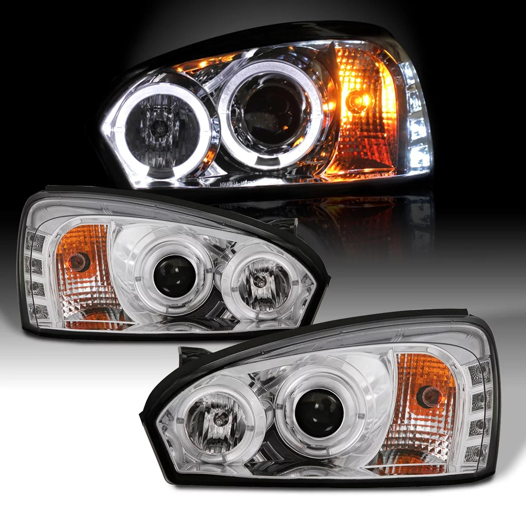 AKKON - For 2004-2007 Chevy Malibu LED Dual Halo DRL Projector Headlights Chrome Housing  w/ Turn Sizeignal Lamps