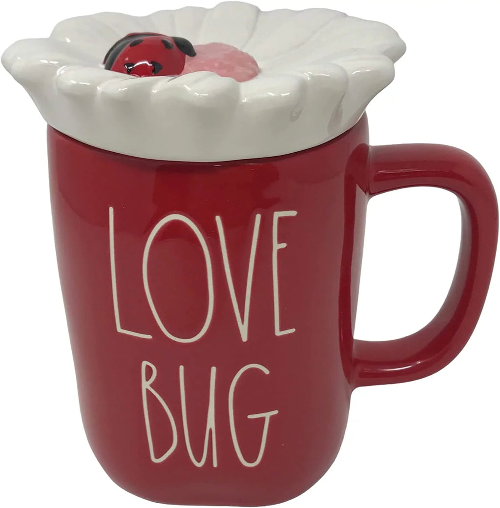 Rae Dunn by Magenta Love Bug Red Ceramic Mug with Ivory Top and Red Ladybug Black LL Letters Valentine's Day