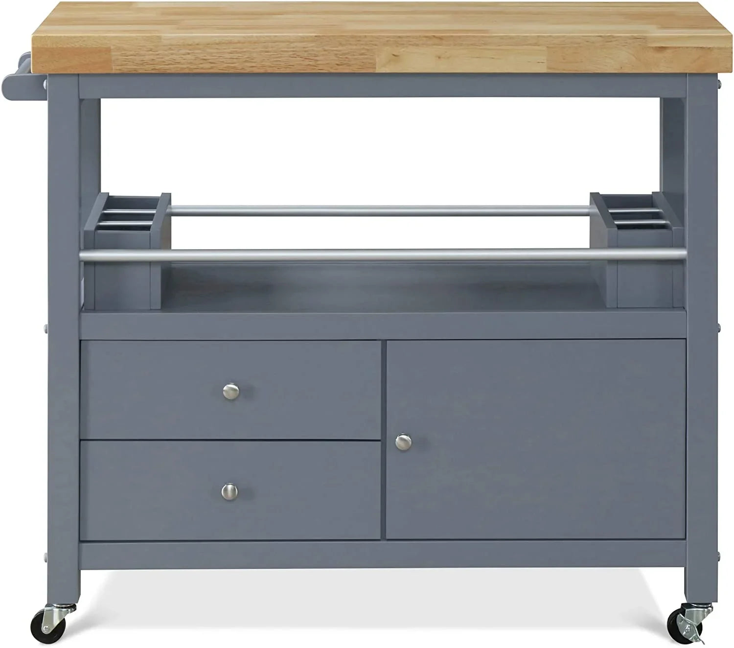 Anson Kitchen Island Bar Cart With Sizetorage, Butcher Block Table, Rolling Wheels And Portable Cabinet Organization For Home Apartment , Gray