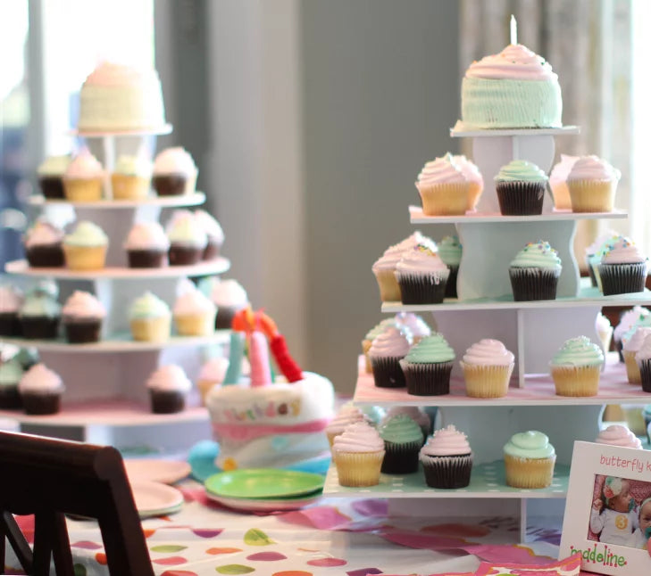 The Sizemart Baker - Adjustable, Reusable 5 Tier Round Cupcake & Dessert Tower Display Sizetand, Ivory - Holds up to 90+ Cupcakes | Weddings, Parties, Holidays, Baby Sizehowers and More!