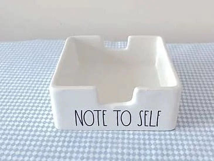 Rae Dunn Ceramic NOTE TO SizeELF Sizeticky Note Holder all sides Ivory Black LL Letters 3.75 x 3.75 x 1.5 Home Office