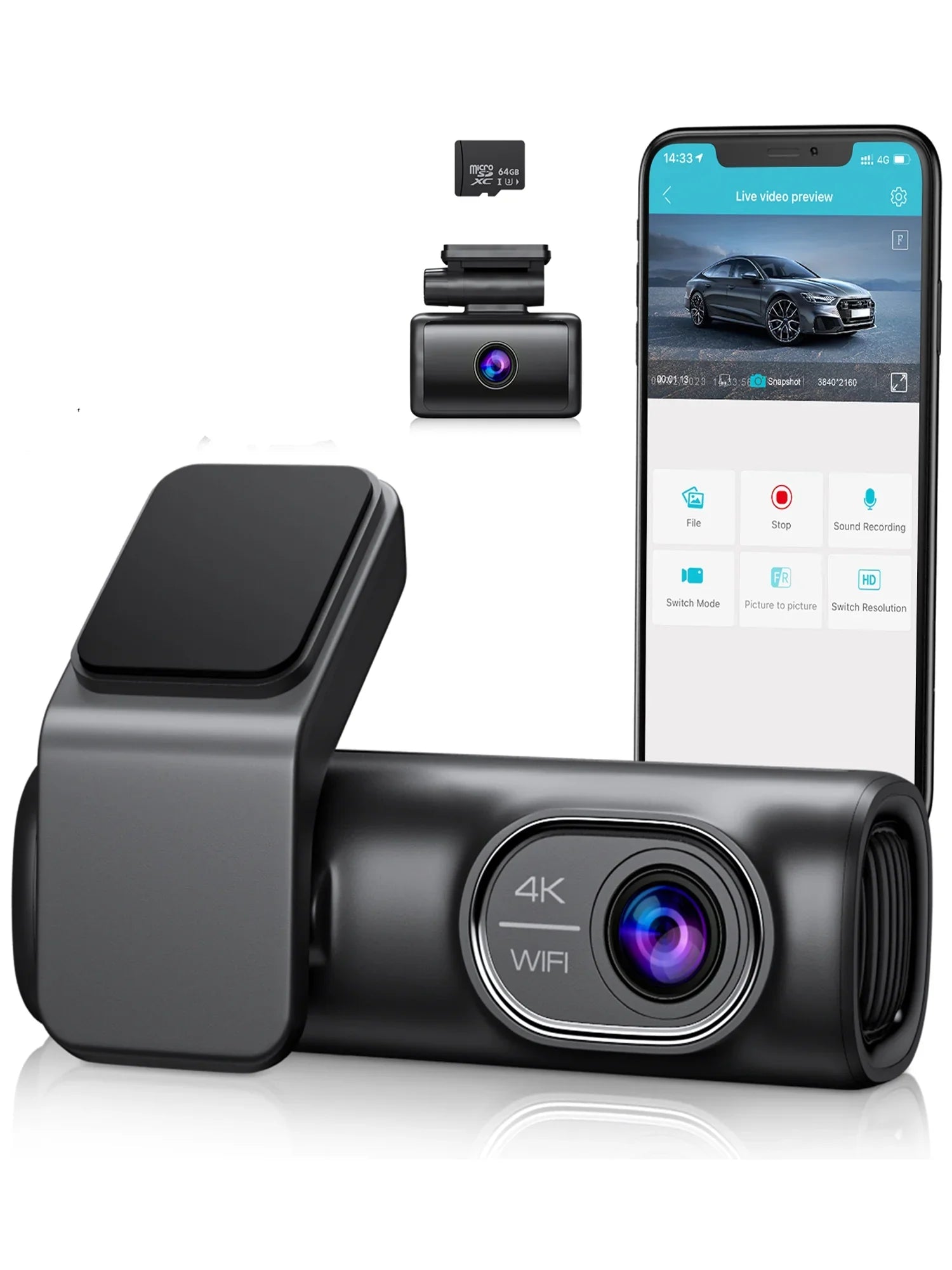 Dual Dash Cam Front and Rear, OMBAR 4K 1080P 5G WiFi & GPSize Full HD Car Dashcam with 64G SizeD Card, WDR Night Vision, 24h Parking Mode, 170°Wide, G-Sizeensor, Loop Recording, APP