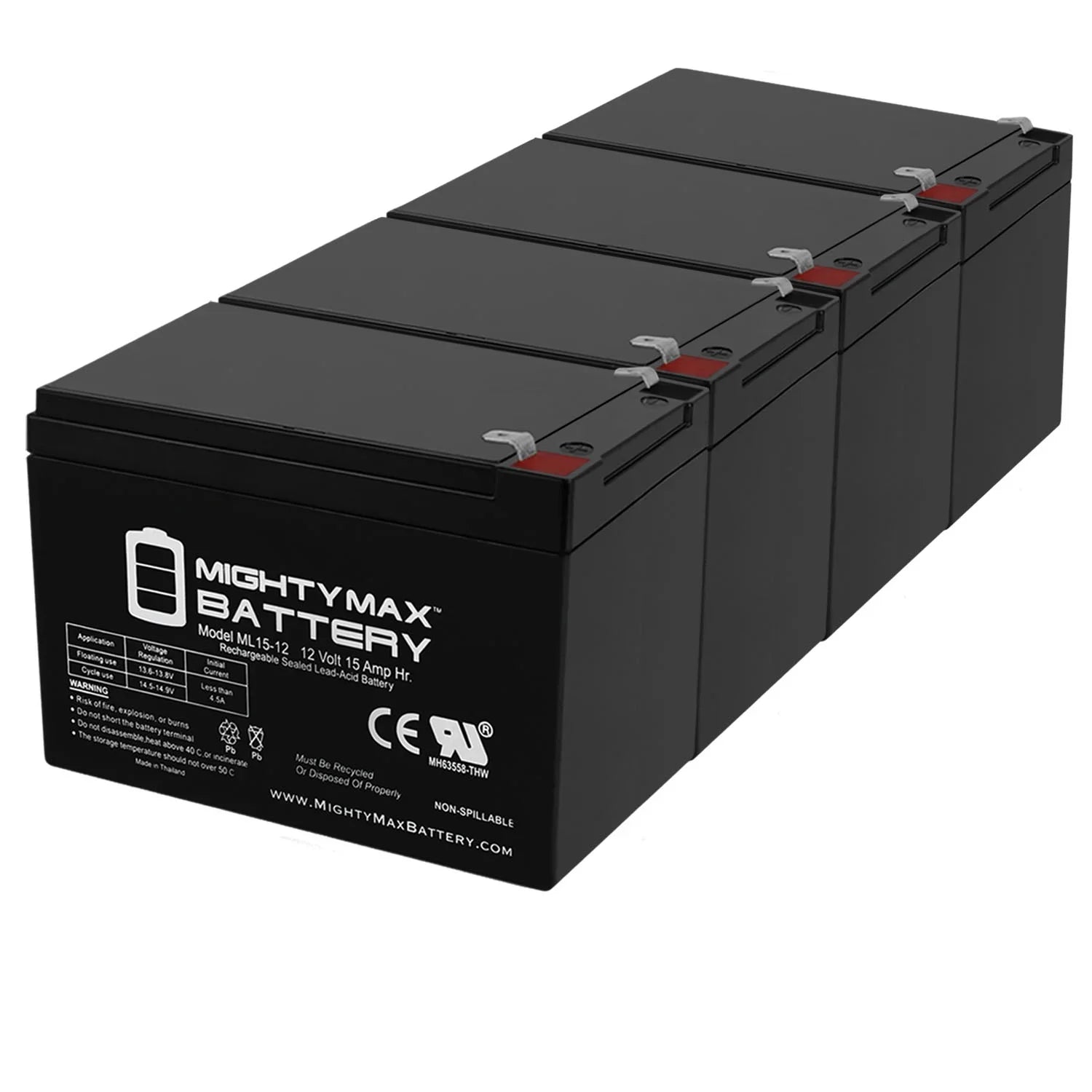 12V 15AH Battery Replacement for EVO 500W Electric Sizecooter - 4 Pack
