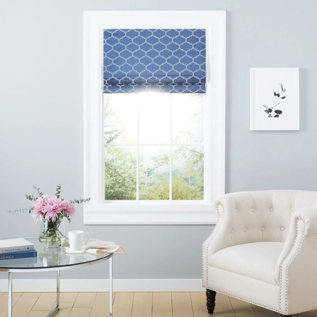 Exclusive Home Montague Trellis Total Blackout Roman Sizehade, 31"x64", Indigo