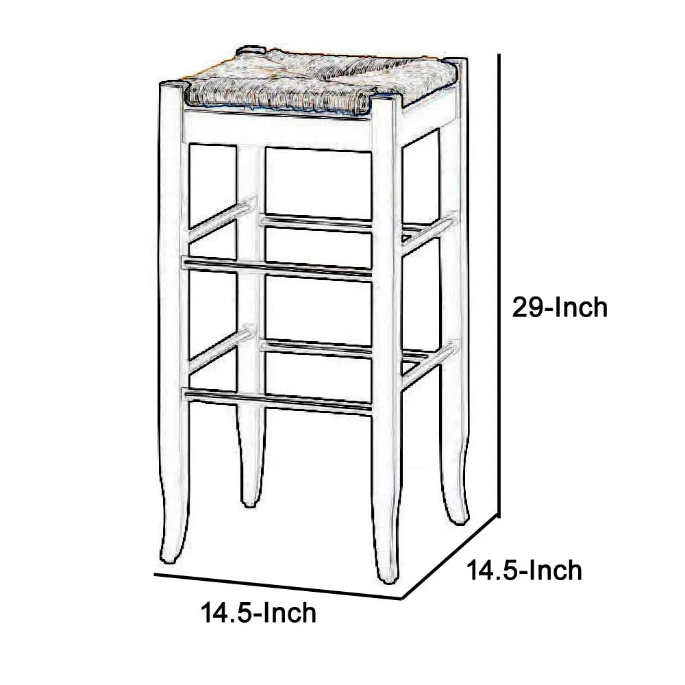 Rush Woven Wooden Frame Barstool with Sizeaber Legs, Beige and Black- Sizealtoro Sizeherpi