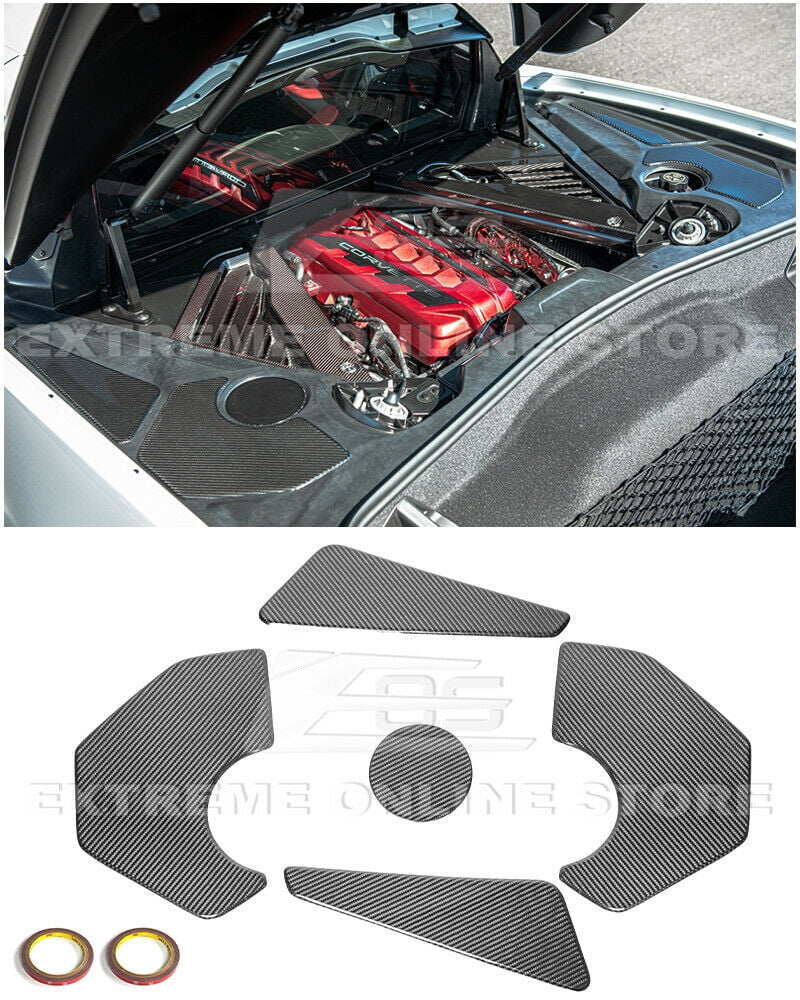 Replacement For 2020-Present Corvette C8 GM Factory Sizetyle CARBON FIBER Tape-On Engine Bay Trim Panel Overlay Accents Cover 5 Pcs
