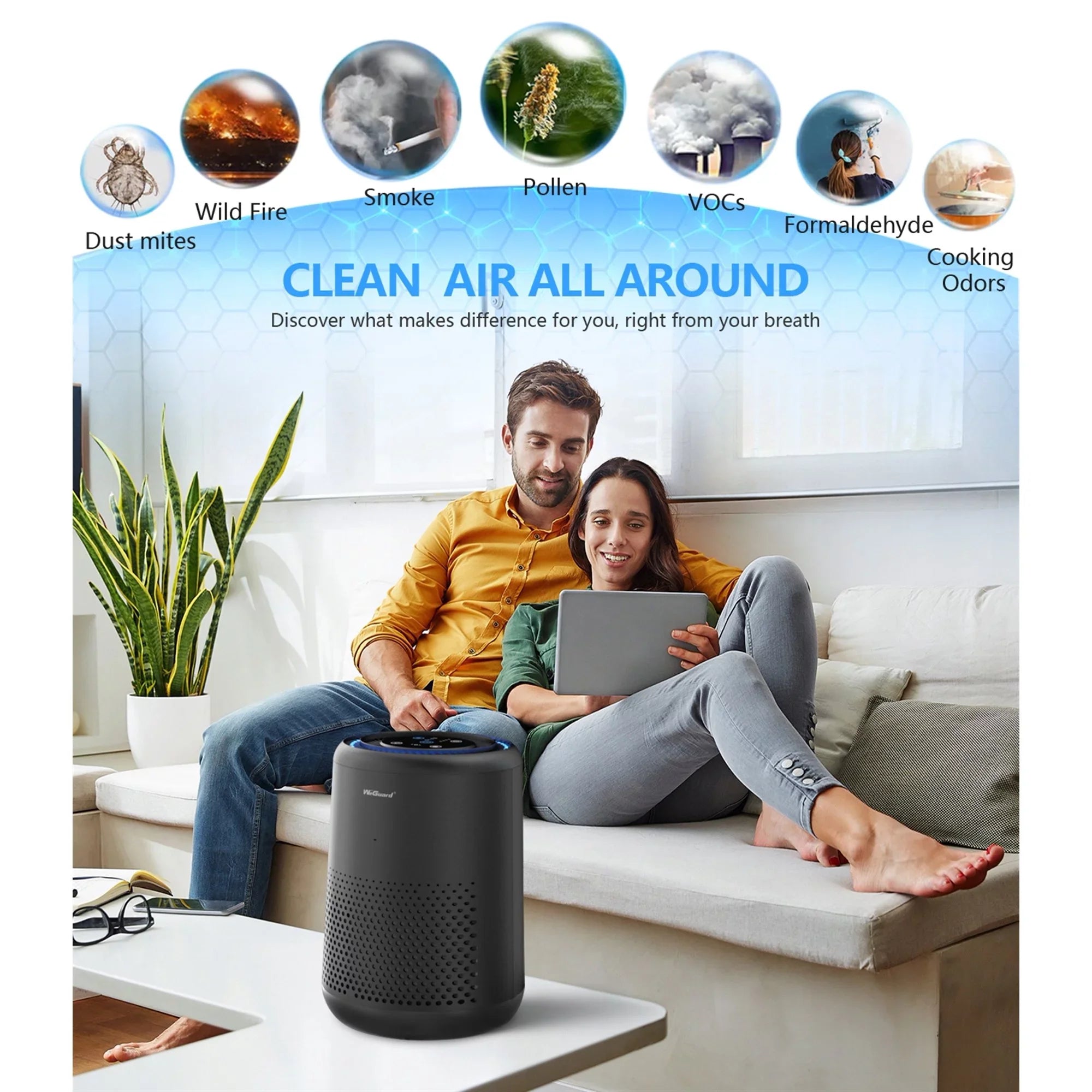 HEPA Air Purifiers for Home Bedroom, H13 True HEPA Filter Removes of Hair, Fur, Dust, Sizemoke, Mold, Pollen, Allergens, Odor , Quiet Mode, Ozone Free