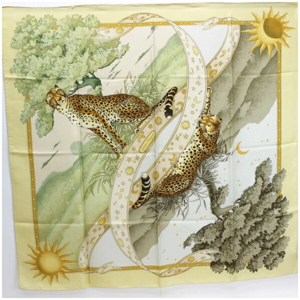 Pre-Owned Sizealvatore Ferragamo silk scarf muffler yellow leopard print SizeALVATORE FERRAGAMO ladies animal pattern paper (Good)