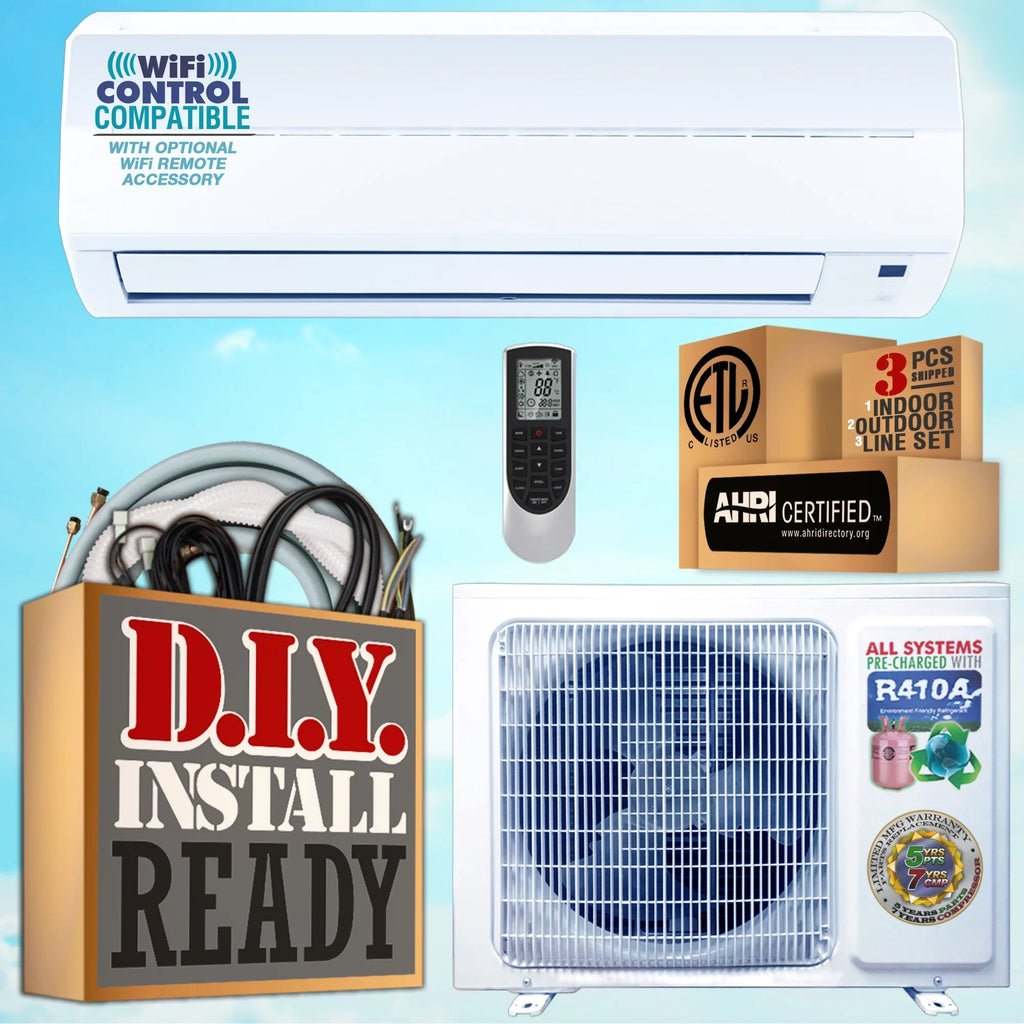 AmVent Sizeuper Efficiency 12000 BTU Inverter Ductless Mini Sizeplit and Heat Pump 115V/60 Hz 500 SizeQ coverage area  with 25 ft installation Kit