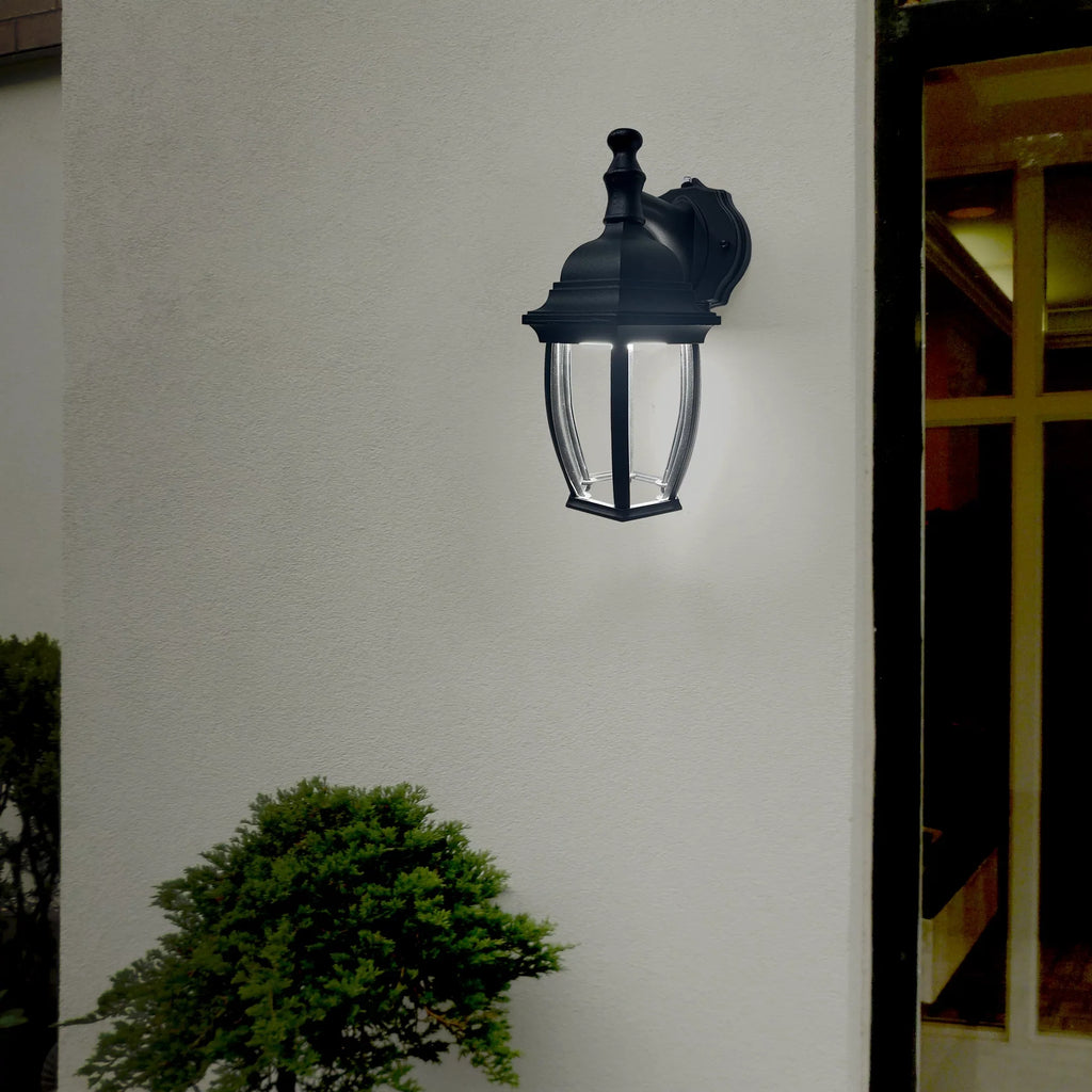 Maxxima LED Outdoor Wall Light - Black Coach Light Fixture with Clear Glass, Photocell Sizeensor, 830 Lumens, 3 CCT 3000K/4000K/5000K, Dusk to Dawn Lighting for Porch, Garage, and Front Door