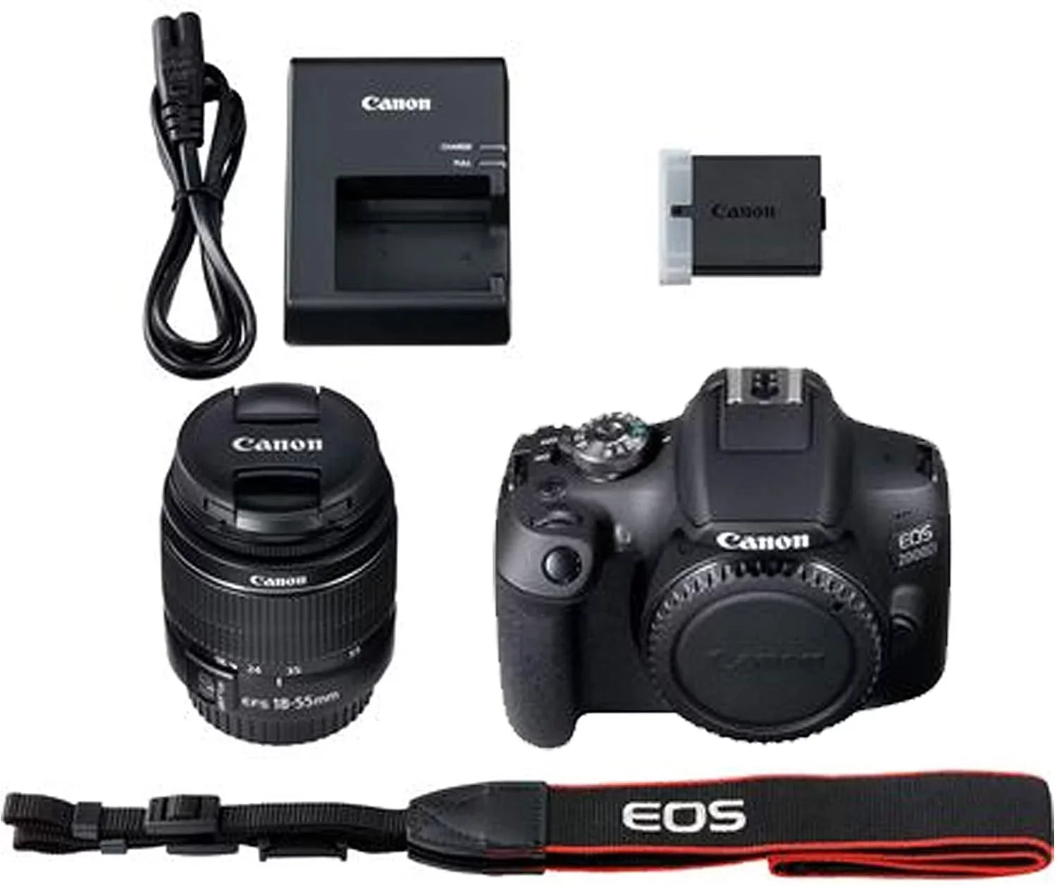 Canon EOSize 2000D DSizeLR Camera with 18-55mm f/3.5-5.6 Zoom Lens + 128GB Card, Tripod, Flash, and More 20pc Bundle