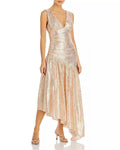 Ramy Brook POWDER PINK Women's Betsy Metallic Asymmetric Dress, USize 12
