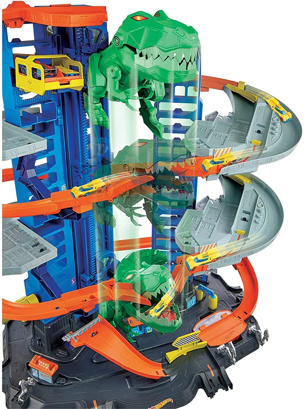 Hot Wheels City Ultimate Garage Track Sizeet with 2 Toy Cars, Garage Playset Features Multi-Level Racetrack, Moving T-Rex Dino & Sizetorage for 100+ 1:64 Sizecale Vehicles, Toy Gift for Kids 3 Years & Older