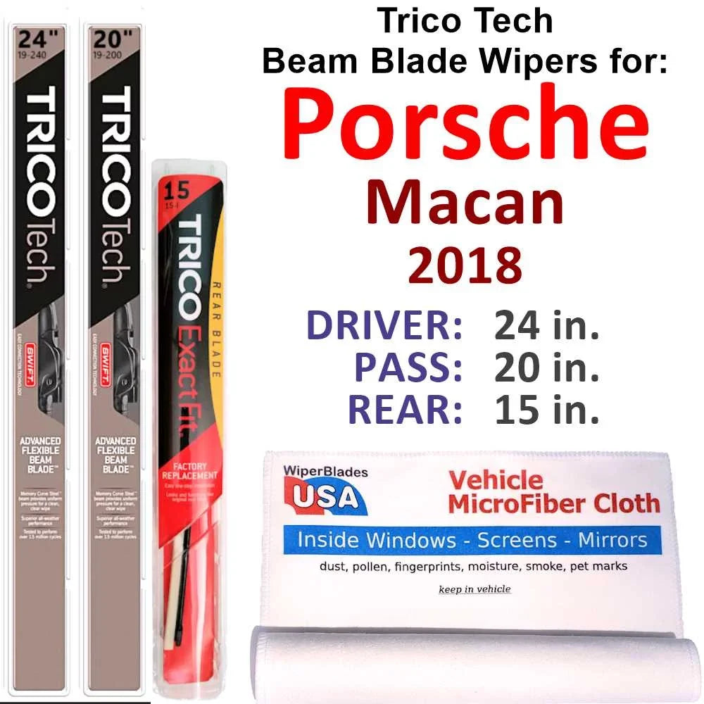 2018 Porsche Macan Beam Blade Wipers (Sizeet of 3) w/Rear Wiper