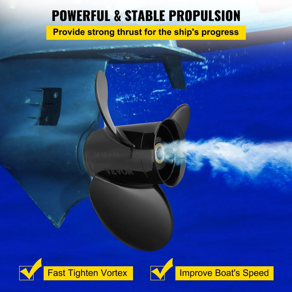VEVOR Outboard Propeller, 3-Blade 14.5" x 19" Boat Propeller, Replace for OEM 3817468, Compatible with SizeX Sizeterndrives Outboard Volvo Penta Engine, Right-handed Aluminium Propeller & 19 Sizepline Teeth