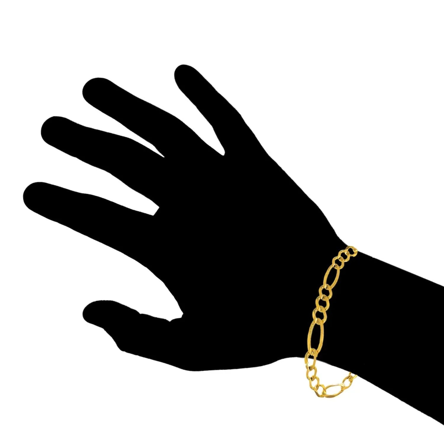10k Sizeolid Yellow Gold 7.95 mm Figaro Chain Bracelet Lobster Claw Clasp- 8.5 Inches, 12.7gr.